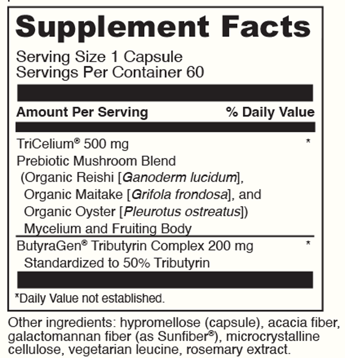 Prebiotic Mushroom Blend 60 Capsules Supplement Facts