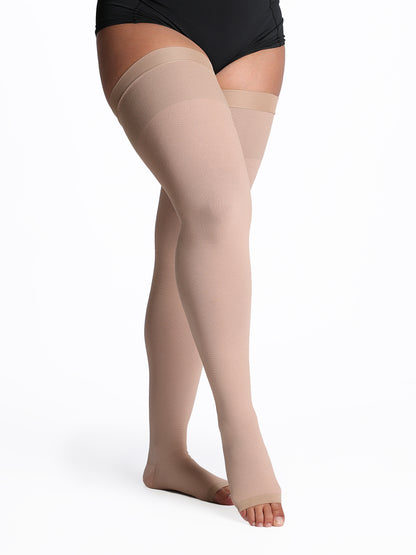 Women's Natural Rubber Thigh-High without Grip-Top Open-Toe