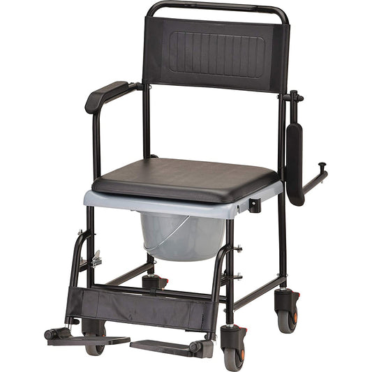 Drop Arm Rolling Transport Chair Commode