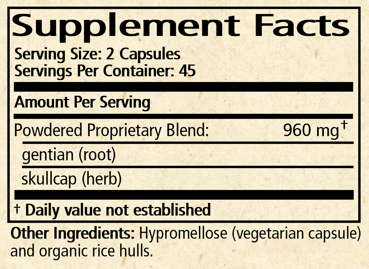 Gentian & Skullcap Capsules 90 Capsules Supplement Facts