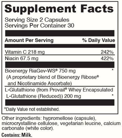 NAD+ Activate with Glutathione 60 Capsules Supplement Facts