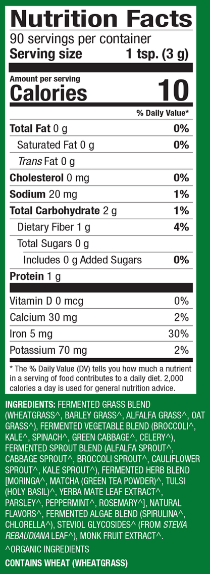Organic Fermented Greens Powder 90 Servings Supplement Facts