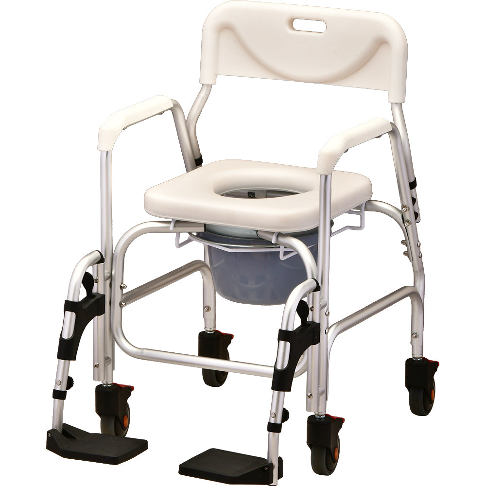 Shower Chair Commode with Padded Seat and Swing Away Footrest