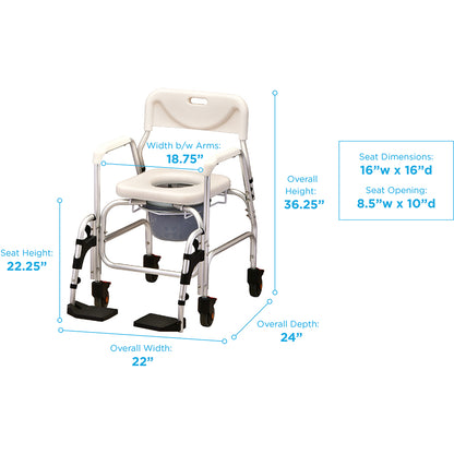 Shower Chair Commode with Padded Seat and Swing Away Footrest