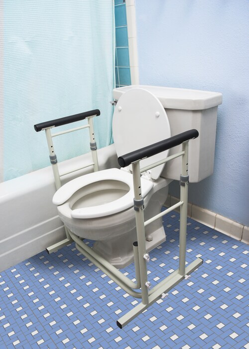 HEIGHT ADJUSTABLE STANDING TOILET SAFETY RAILS