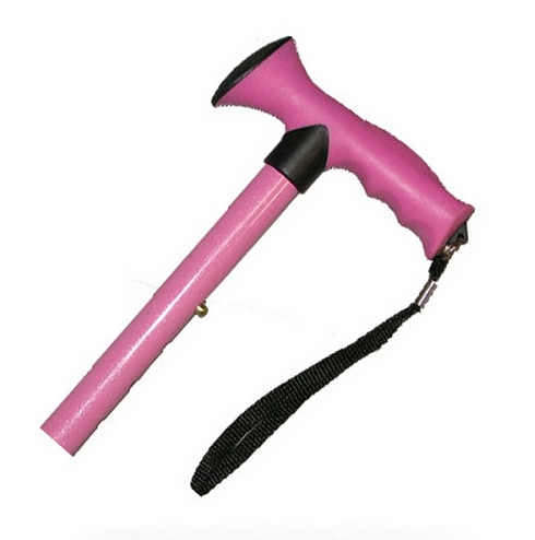 TRAVEL FOLDING CANE WITH COMFY GRIP HANDLE - PINK