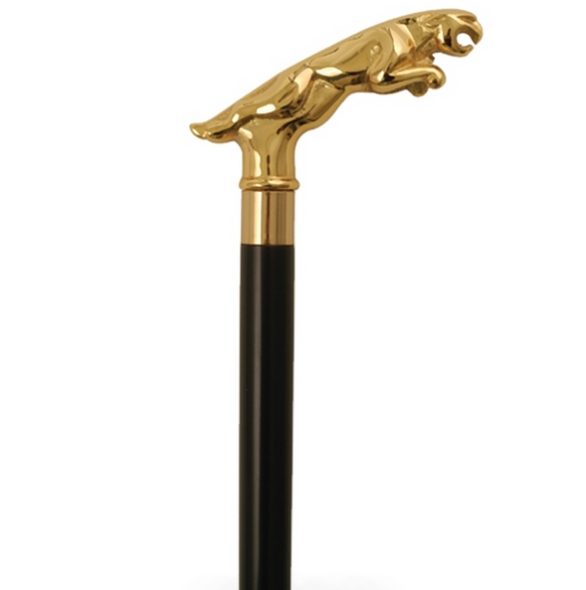CHEETAH GOLD PLATED HANDLE NOVELTY CANE