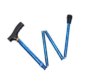 STEPPIN' OUT FOLDING CANE WITH WOOD DERBY HANDLE IN BLUE